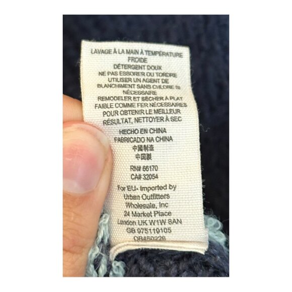 Free People NWOT Revolve Fair Isle Split Neck Wool Blend Sweater Navy/Light Blue - Picture 5 of 5